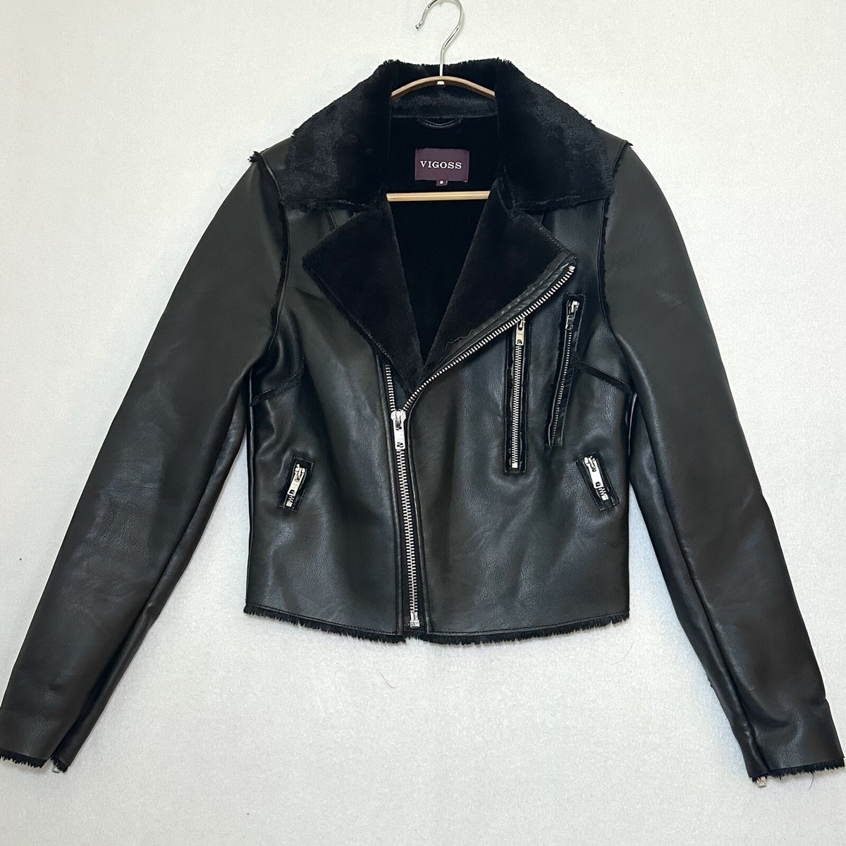 Black Leather Moto Jacket With Faux Fur Collar NEW LOOK Black