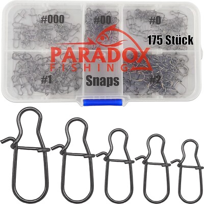 Paradox Fishing Snap Set 175 Stück #000-#2 mit Box Snap Angeln Angelwirbel