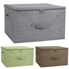 Foldable Storage Bin Cube Boxes with Zipper Lids Linen Fabric Container Basket