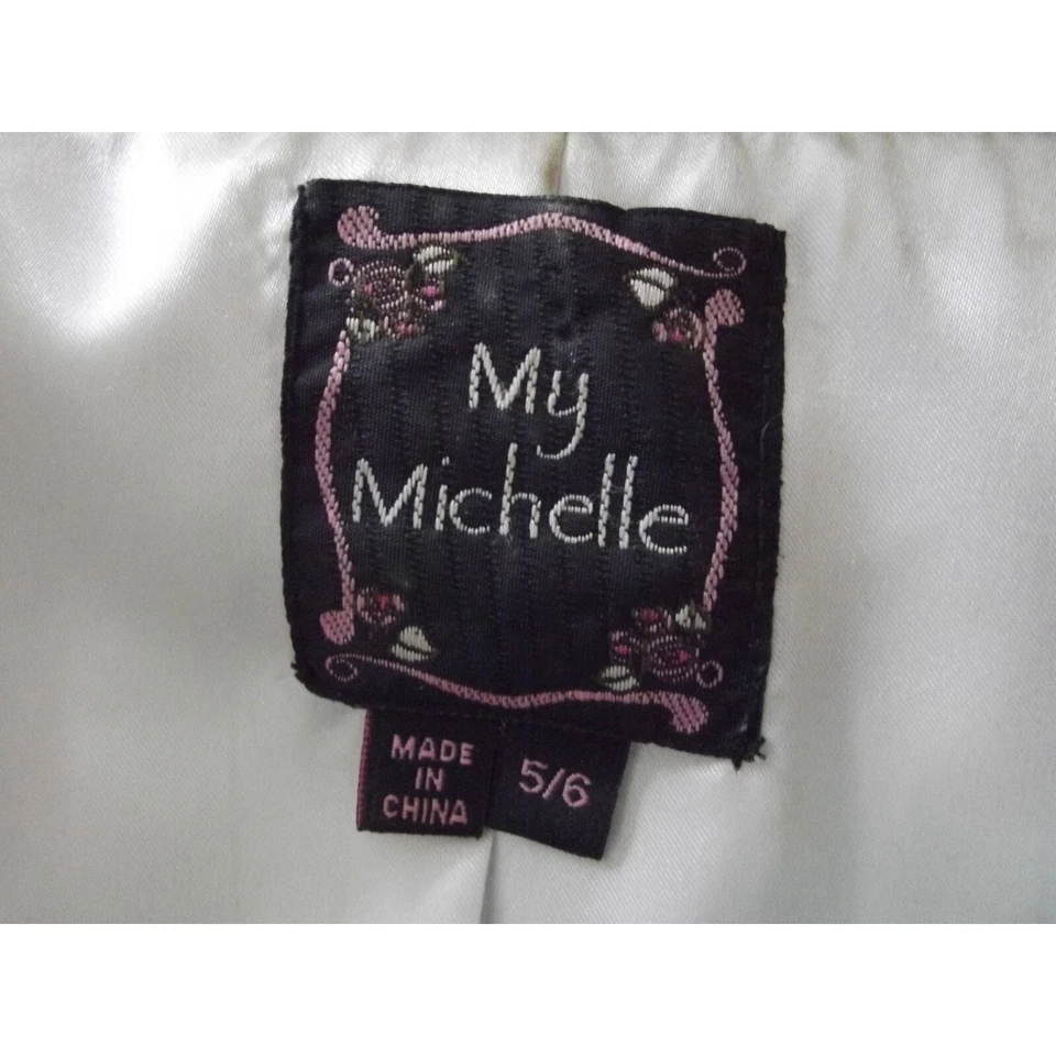 My Michelle Blazer 5/6 Tostado Beige Rayas Un Botón Chaqueta Blanco Marrón Traje Largo Foto 4 de 4