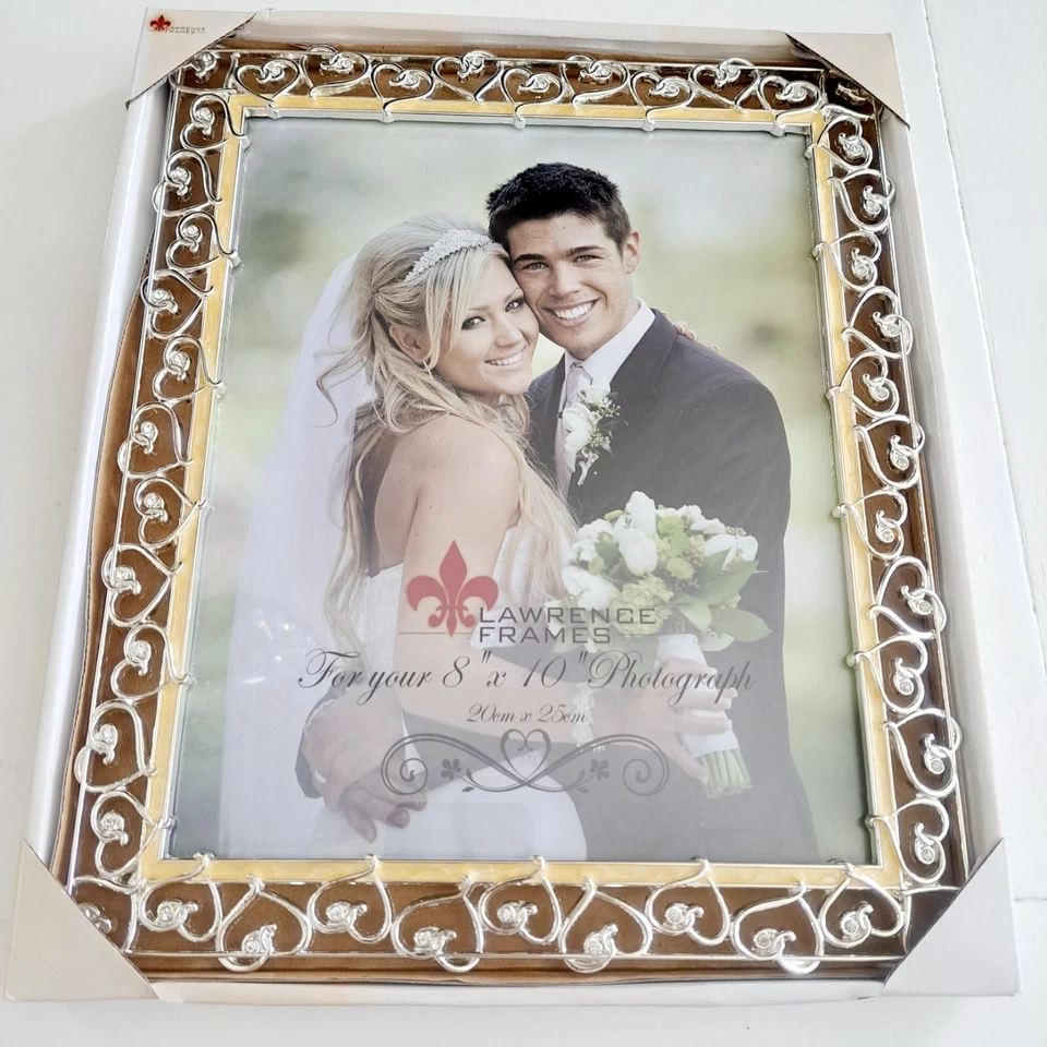 Nuevos marcos Lawrence ornamentados plata esmalte corazón estrás marco de fotos 8X10  Foto 3 de 4