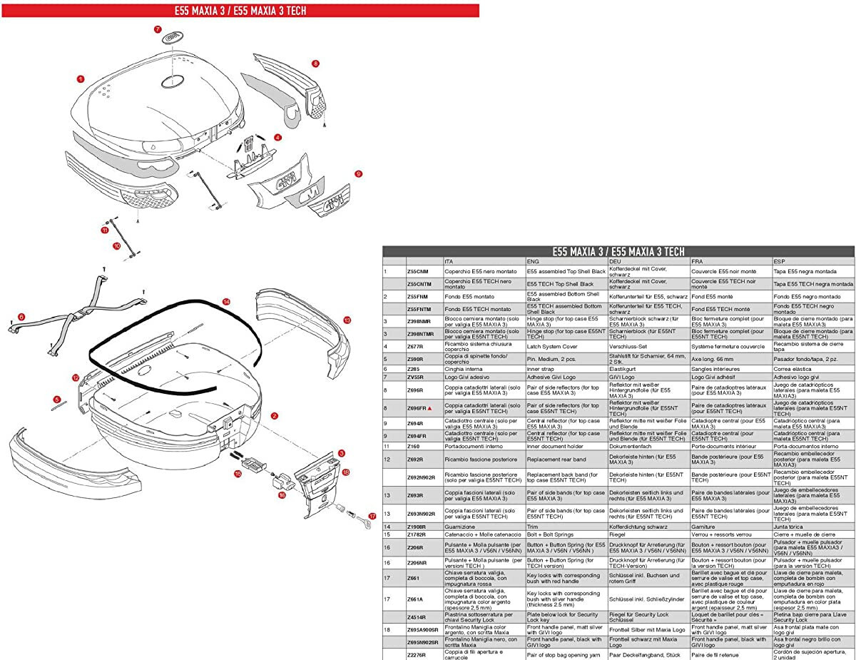 SISTEMA CHIUSURA COPERCHIO E55 Z677R | GIVI