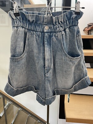Etoile Isabel Marant Itea Paperbag Blue Denim Shorts Size 34 Worn x1 Pristine