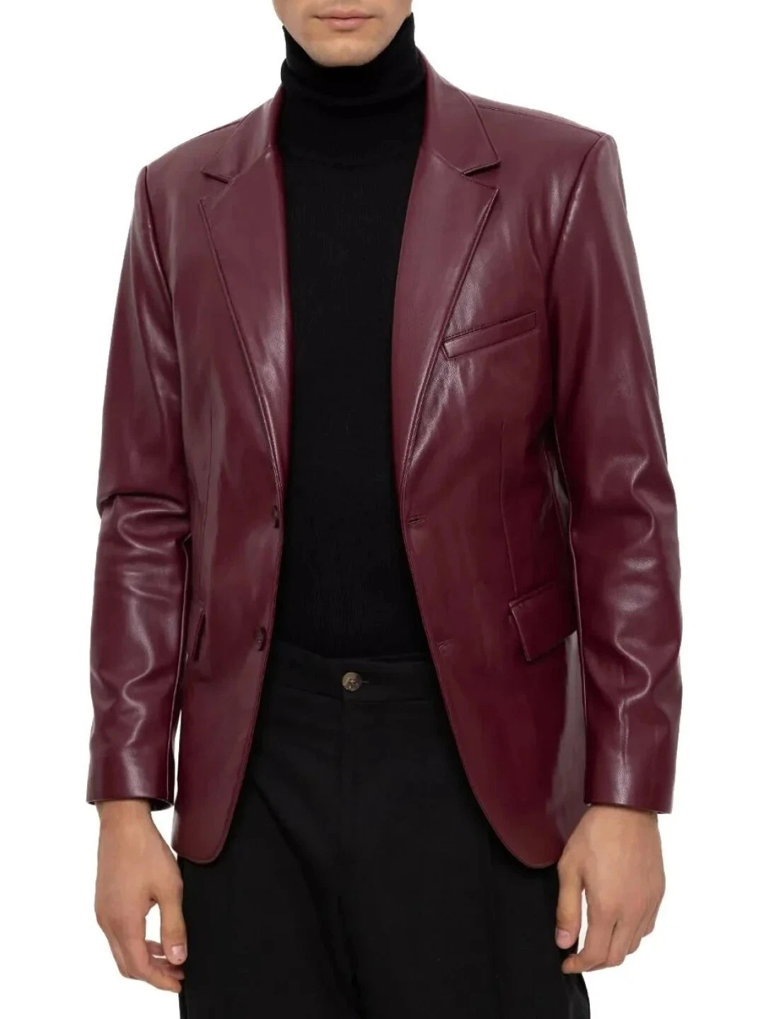Leather Blazer Jacket Men's Coat Lambskin Soft Men Two Real Button 100% Maroon 2