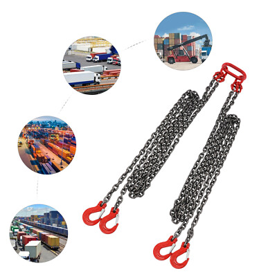 5/16'' x 13FT Lifting Chain Sling G80 Spreader 4-Leg with Grab Hooks 20Ton New