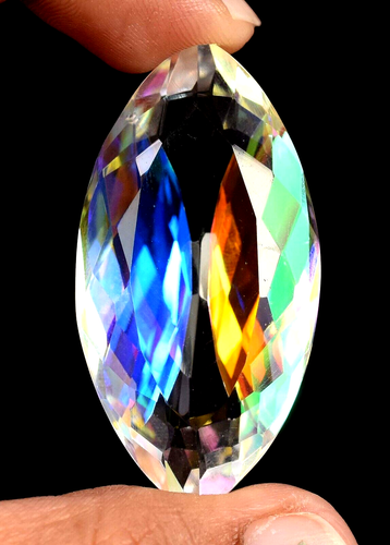 Rachel Koen Bague cocktail en or jaune 10 carats avec topaze arc-en-ciel mystique et halo de