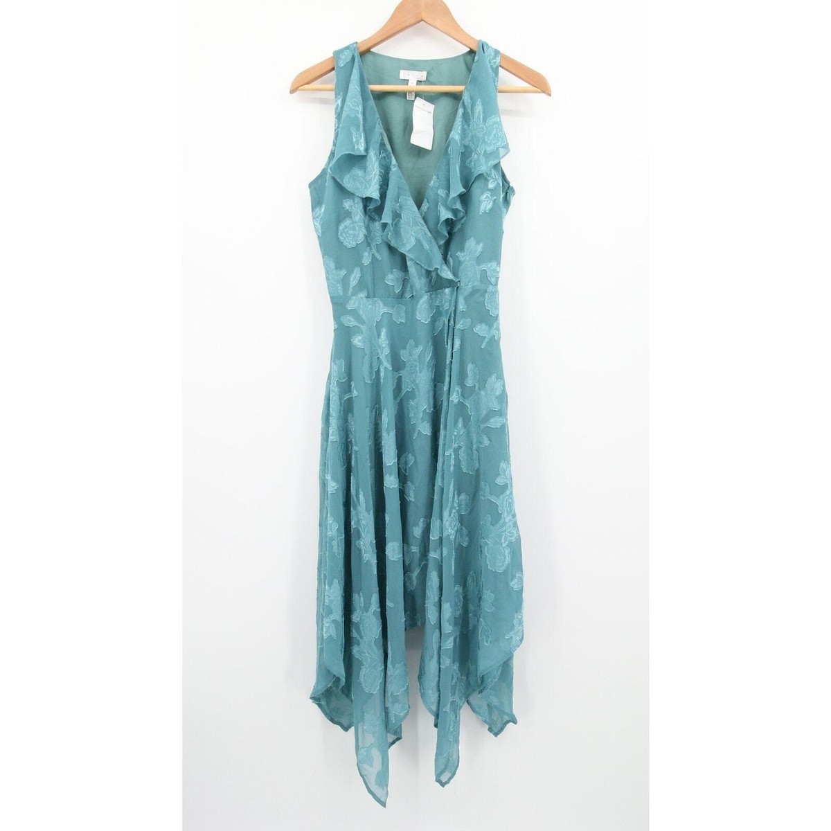 nordstrom bohemian dress Leith Blue Teal Floral Sleeveless V Neck Embroidered Boho Small Bold striped straps frame