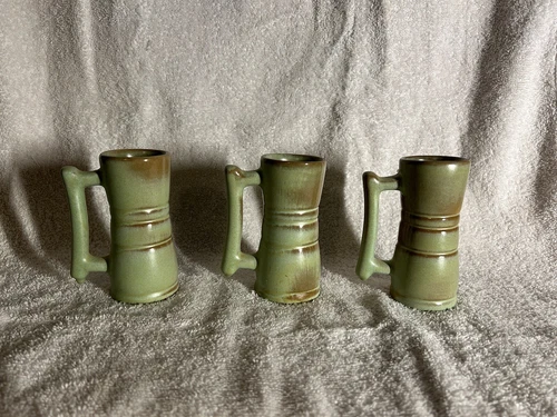 Vintage FRANKOMA Pottery 26DC Juice Mugs 3oz, Prairie Green-EXCELLENT