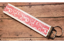 Pink Scroll Design Wrist Keyfob / Wristlet Keychain