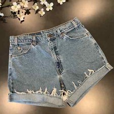 Vintage Levi s 550 Orange Tab Cutoff Jean Shorts Mom High Waist 90 s Relaxed Fit