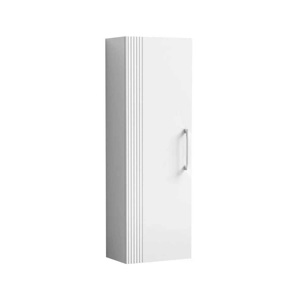 Nuie Deco 400mm Wall Hung 1-Door Tall Unit Satin White Single Door Bathroom