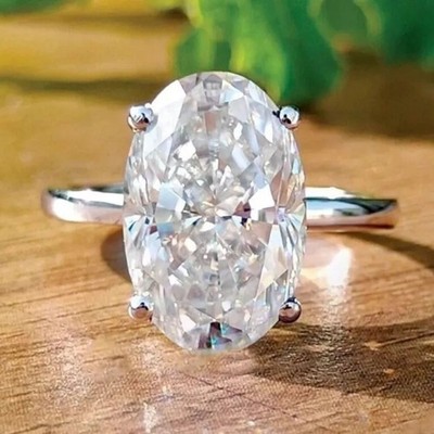 IGI Certified Women's Ring In 14K White Gold 6CT Oval-Cut Lab Grown/CVD Diamond