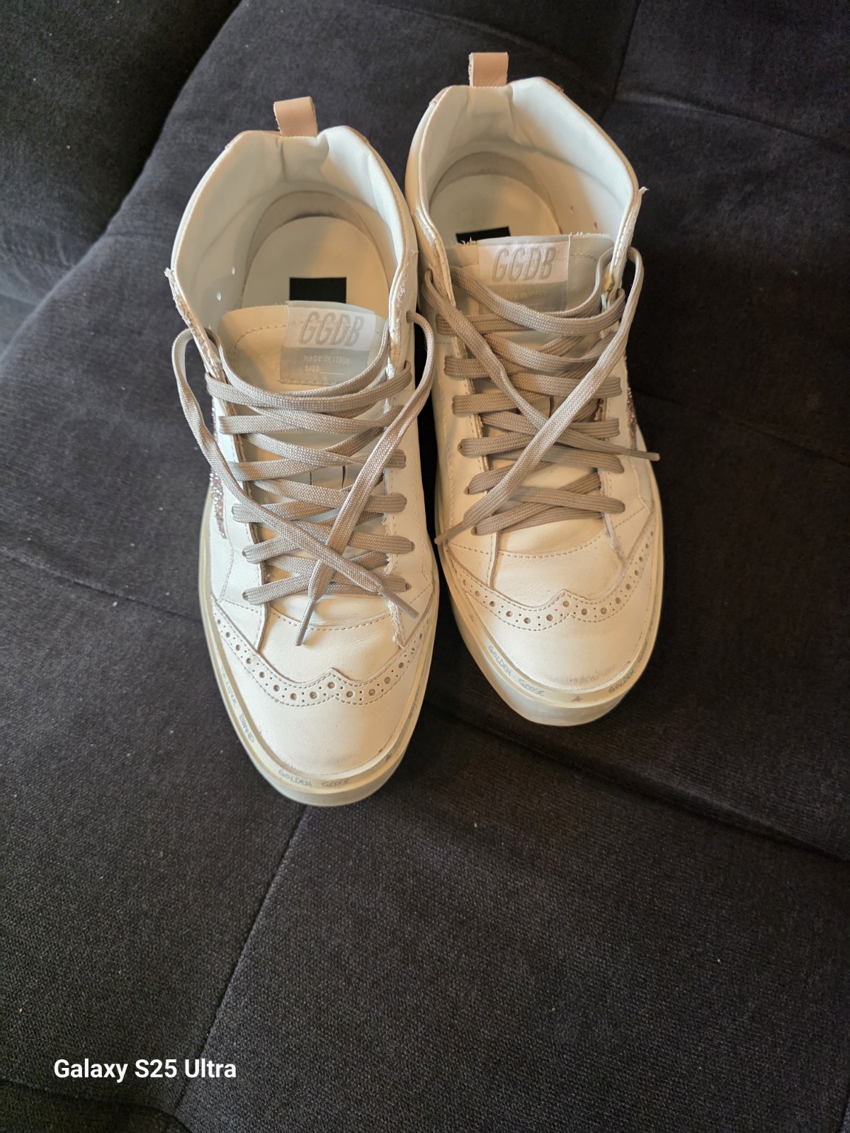 Golden Goose Mid Star Sneaker Mid Top Leder Weiß/Beige/Silber Schnürung EU 39 3