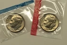 1976 P & D Uncirculated Roosevelt Dimes in Mint Cello, Free Shipping