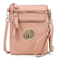 Small Multi Zipper Pockets Crossbody Bag with Detachable Wristlet Rose Pink