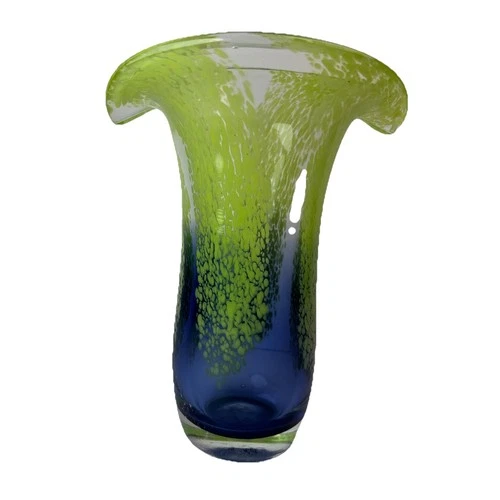 Hand blown Art Glass Vase Swirl Green White Purple Murano Style Vntg Teleflora