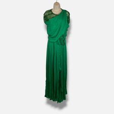 Pamella Roland Women's Green Silk Chiffon Sequins Crewneck Self-Tie Dress Size 4