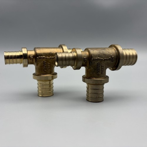 Brass PEX Fitting 1/2"x3/4"x3/4" Reducing Tee Rehau Everloc Lead Free Lot of 2 D