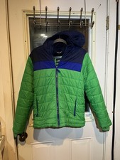 Lands End Jacket Youth L / XL 14-16 Green Reversible Hooded Fleece Puffer Coat