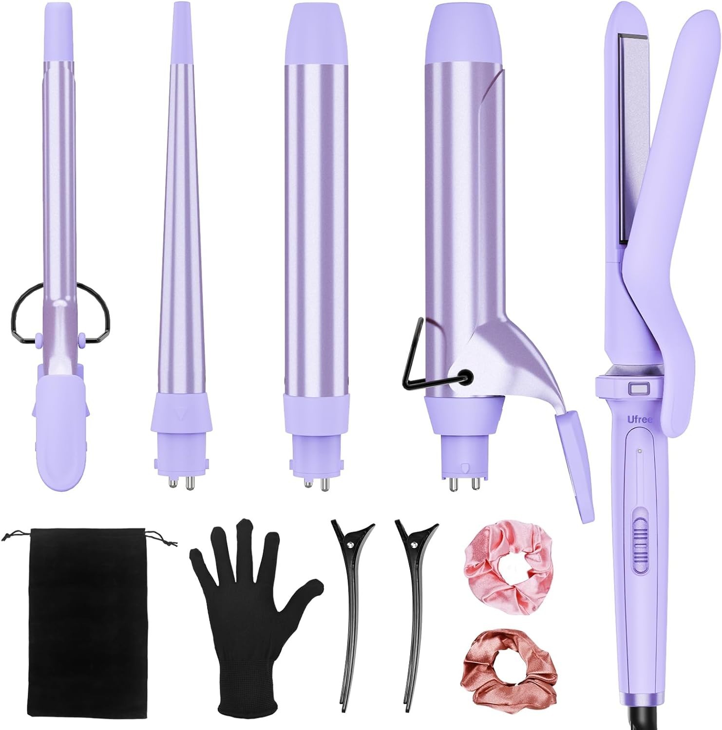Ceramic 5-in-1 Curling Iron Set with Flat Iron for Women Travel Styling