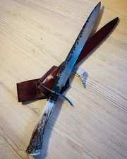 Handmade Carbon Steel Stag Horn  Hunting sword With  Sheath