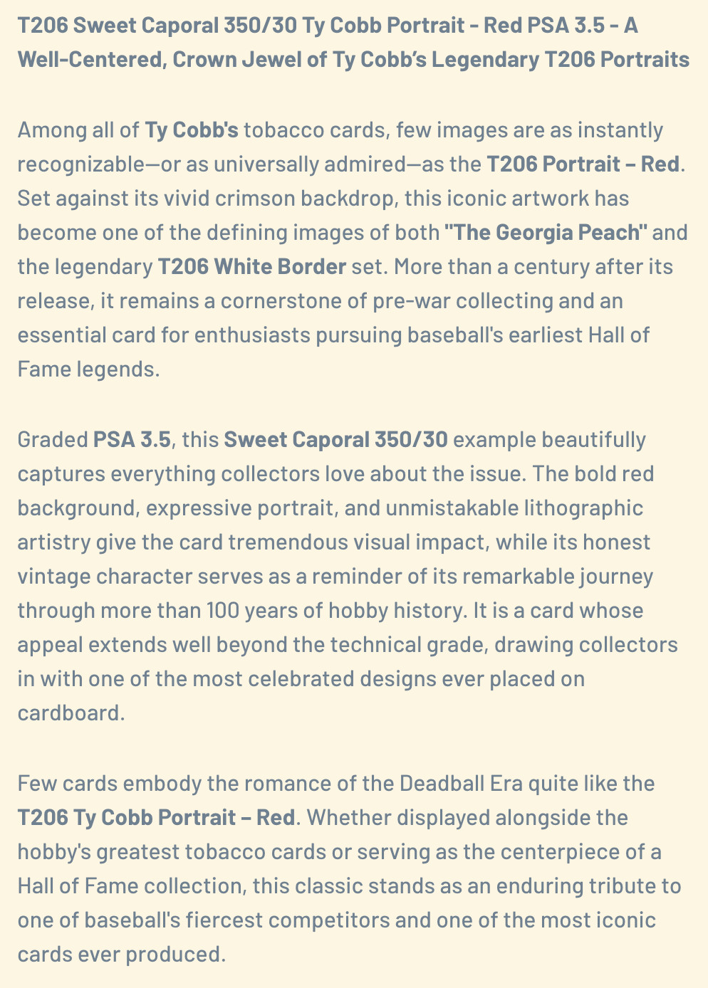 T206 Sweet Caporal 150 Ty Cobb Bat On Shoulder PSA VG-EX 4 view 3