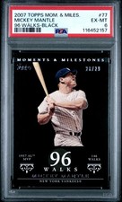 2007 TOPPS MOMENTS & MILESTONES 96 WALKS-BLACK #77 MICKEY MANTLE 28/29 PSA 6