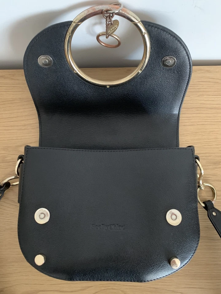 Sac Bandouliere See By Chloe Hana Cuir Daim Noir Anneau Dore Leather Crossbody B - Photo 4/4