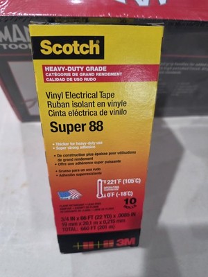 10 Rolls 3M Scotch Vinyl Electrical Tape Super-88, 3/4 in x 66 ft 22 yd