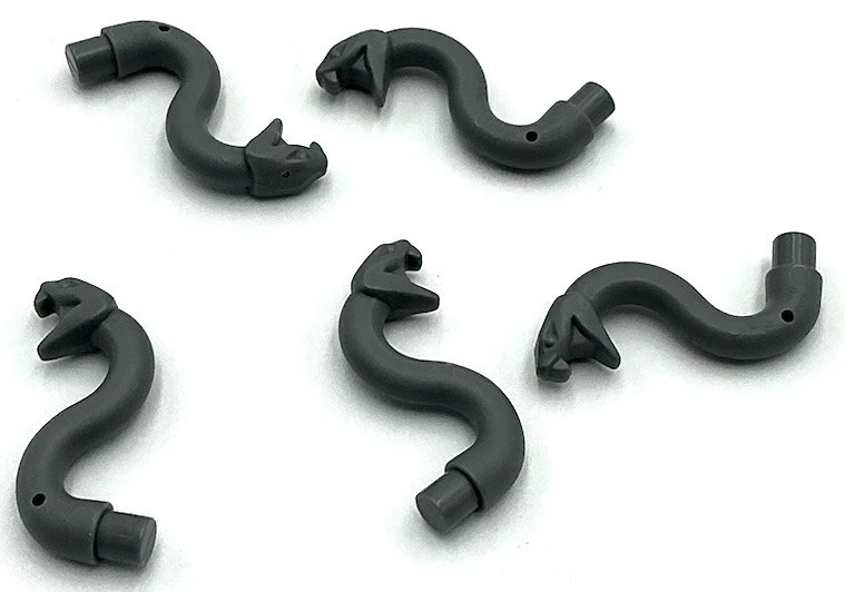 Lego 5 New Dark Bluish Gray Snake Head w/ Open Mouth Fangs and Curved Neck Parts