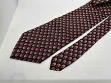 Carlos Tomasini Geometric Red & Gray Tear Drop on Black Silk Neck Tie - USA Made