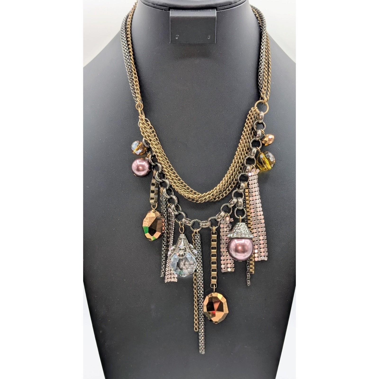Multi-Bauble Multi-Chain Multi-Metals Beaded 20" … - image 1