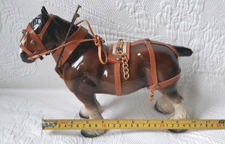 Large Ceramic Shire Cart Horse with Harness Ornament Decoration