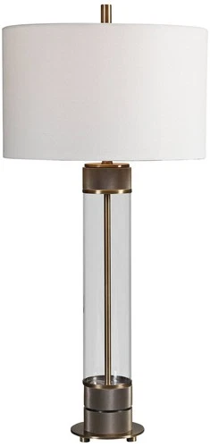 Industrial Table Lamp 35" Tall Antiqued Brass Glass Clear for Living Room House - Picture 6 of 7