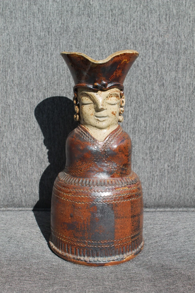 Vase Signé Jean Paul Baudoin - Couple De Bretons Inspiration Quimper, Hauteur 15,5 Cm