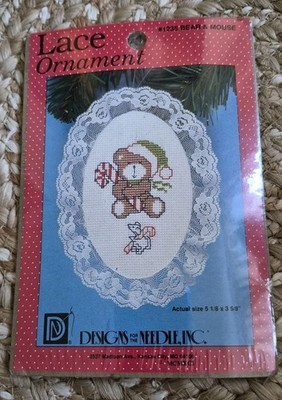 Vintage 1991 Bär & Maus Kreuzstich Spitze Ornament Kit DMC USA