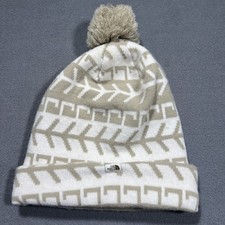 The North Face Hat Cap Knit Beanie Pom Unisex One Size Tan White Outdoor Winter