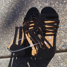 Women's Black Synthetic Strappy Open Toe Block Heel Zip Closure US Size 6