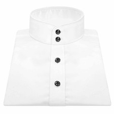 Men's White Wedding Dress Shirt High Band Chinese Mandarin Collar Black Buttons