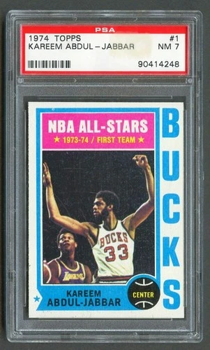 1974 Topps Basketball KAREEM ABDUL JABBAR #1 PSA 7 NM Milwaukee Bucks