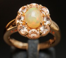 Size 9 Ethiopian Opal Morganite Halo Sterling Silver Ring