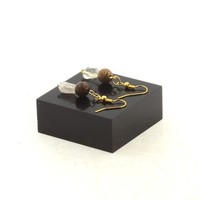 Ohrringe 2 Perlen Quarz Mit Rutil Gold Aus Brasilien + Holz 8 Mm Hergestellt
