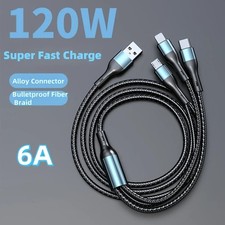 3 in 1 Fast Charging Cable Cell Phone Charger Cord For iPhone USB Type C