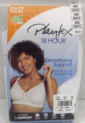 Playtex 18 Hour Sensational Support 20/27 Smooth Fit Wirefree Bra White 42D New