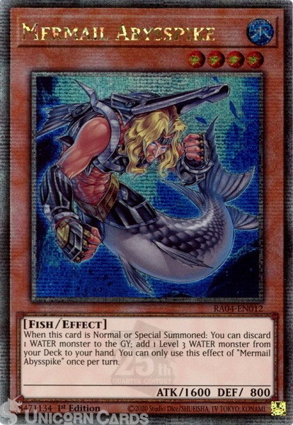 RA04-EN012 Mermail Abysspike : Quarter Century Secret Rare 1st Edition Mint YuGi