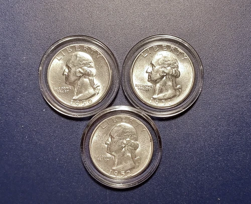Lot of (3) Choice AU Silver Washington Quarters (1950-S, 51-S, 52-S)