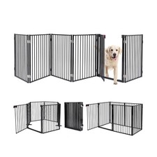Metal Freestanding Dog Gates with Door,Extra Wide 24", 32" Height Foldable Do...