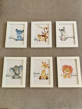 Set of 6 Safari Animal Nursery Wall Art Prints – Framed Jungle Baby Room Décor