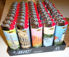 Bic Travel Pocket Size Regular Disposable Lighters 50 Count Tray 8 Mix Designs