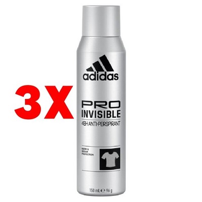 3 X Adidas Deodorante Spray 150 Ml. Pro Invisible Man 48H ANTI-PERSPIRANT